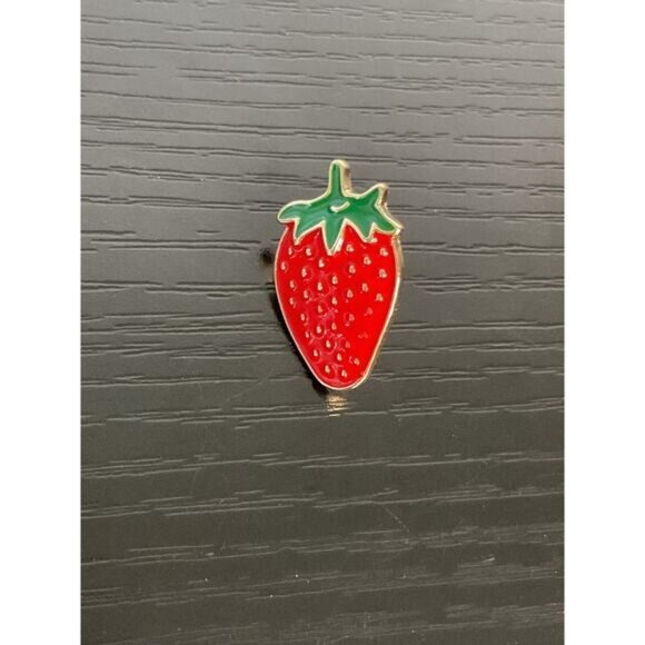 Strawberry-Shaped Enamel Lapel Pin With Gold-Tone Back - Picture 1 of 4